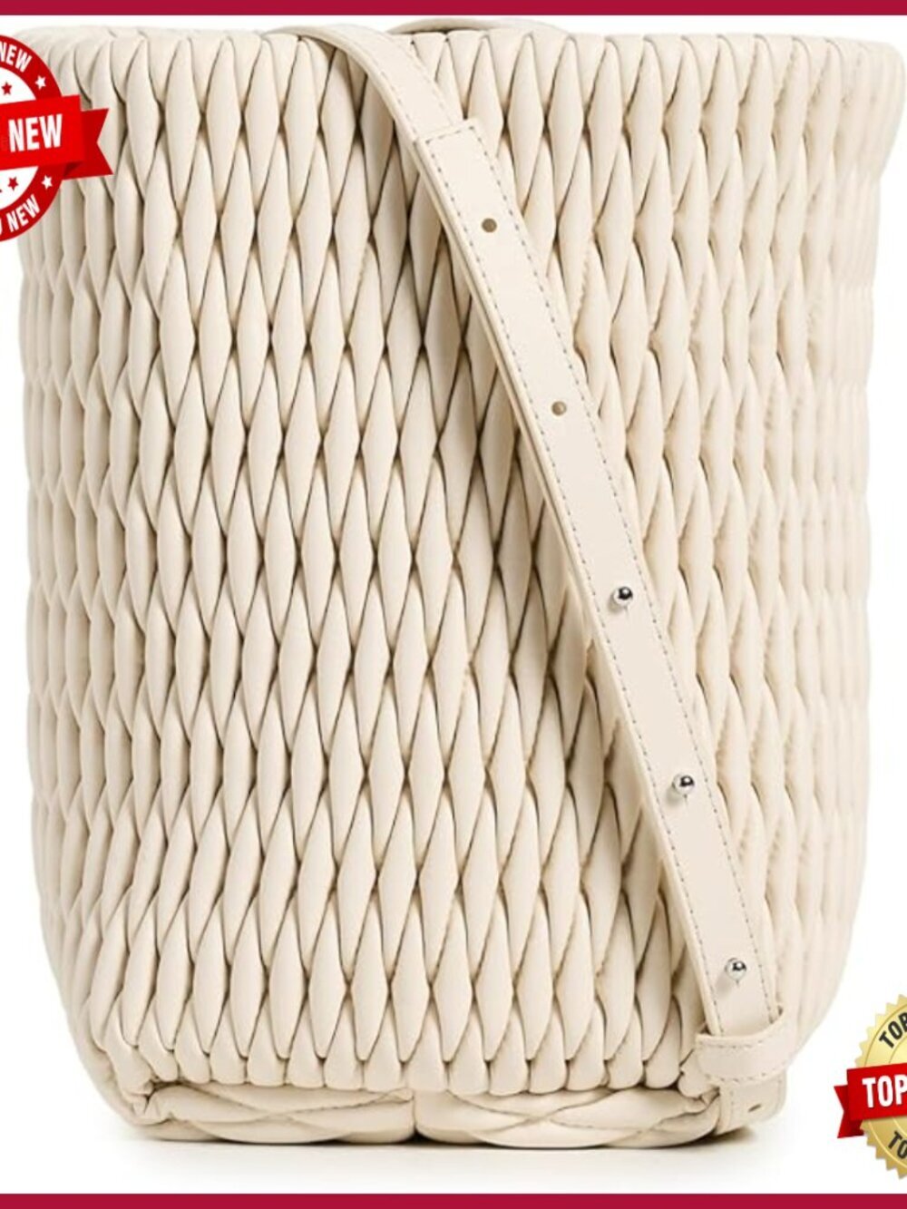 Quilted Vegan Leather Bucket Bag with Adjustable Strap